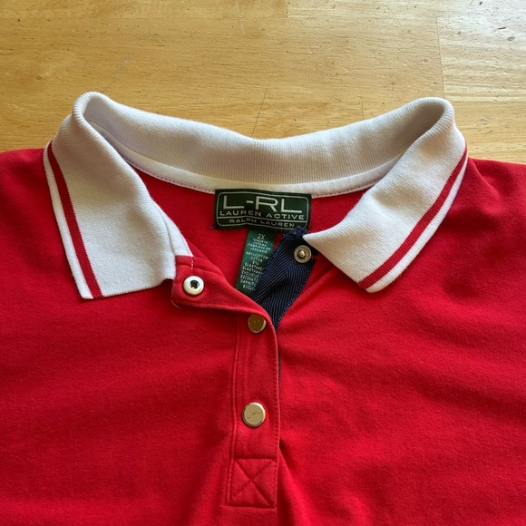 Vintage L-RL Lauren Active by Ralph Lauren Red Polo Shirt 1X - Picture 8 of 9